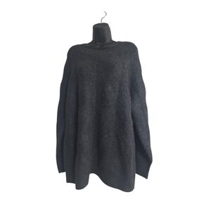 Market & Spruce Womens 1X Charcoal Gray Textured Knit Crew Neck Pullover Sweater